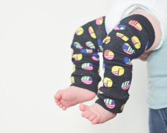 Baby Leg Warmers - Black with Colorful Geometric Circles - Newborn to 18 Months - Perfect for Winter - Great gift idea for mom and baby!