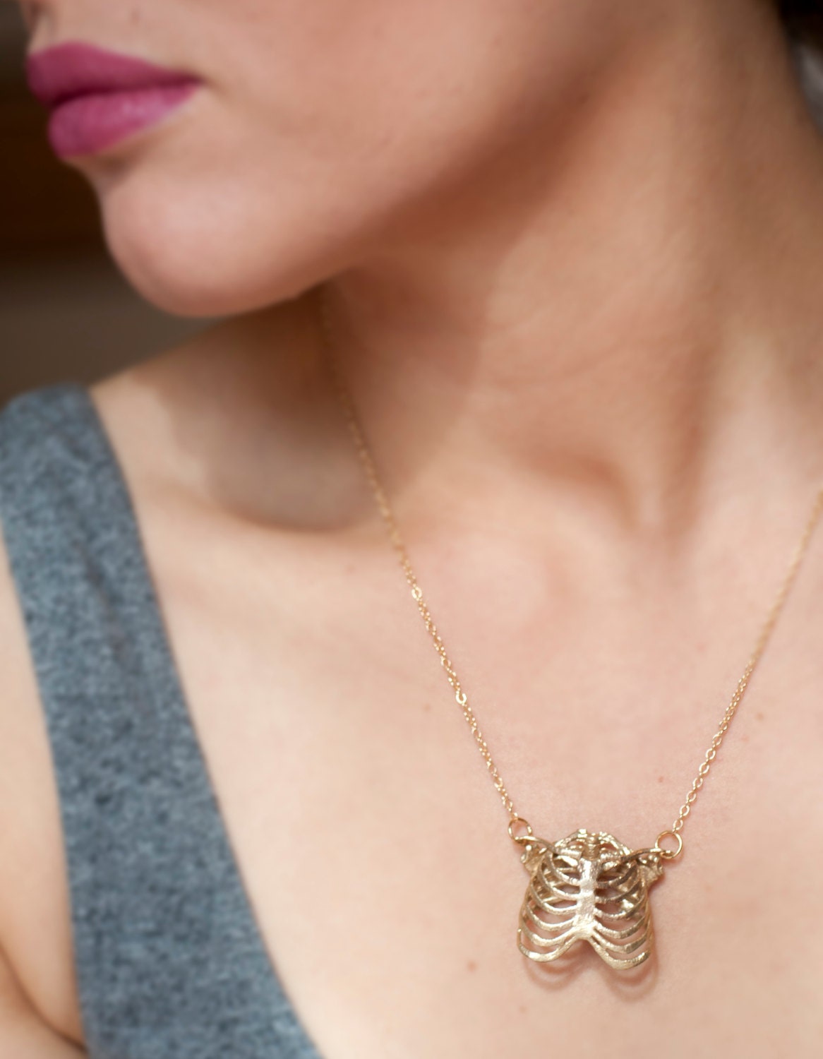 Bone Jewelry Human Rib Cage Necklace Ribcage Pendant Human