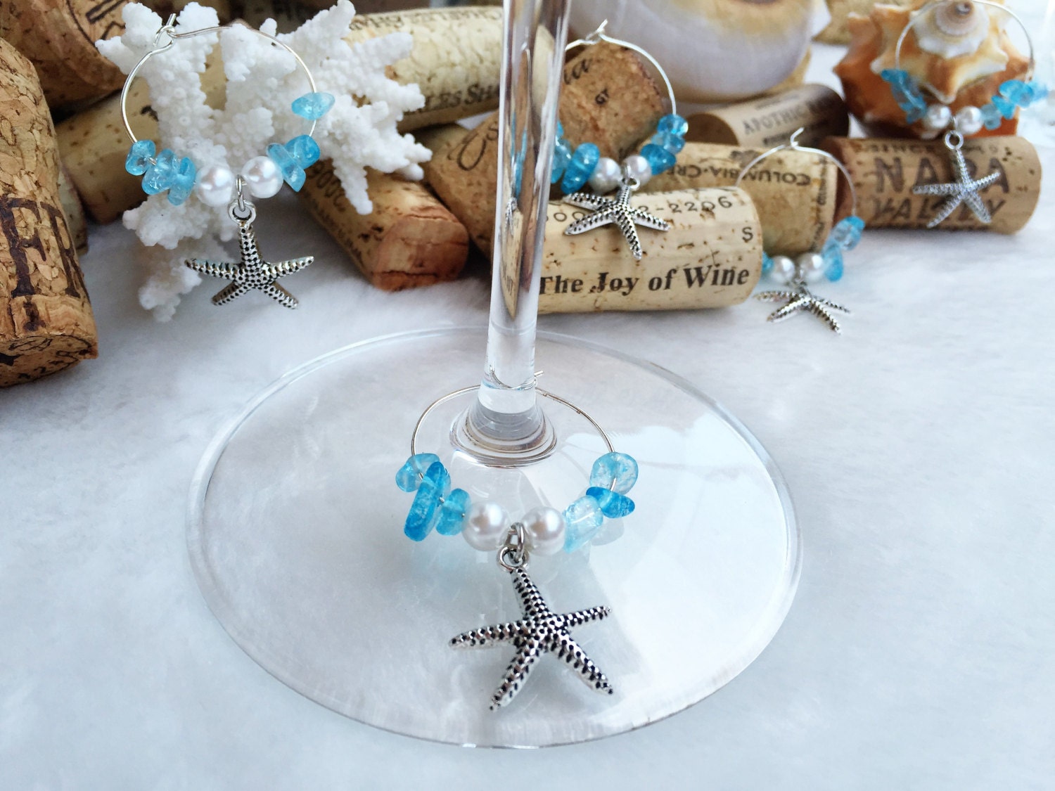 Starfish Wine Charms Blue Wine Glass Charms Beach Table