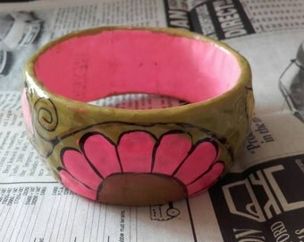 Vintage 60's paper floral mache bangle bracelet made in Mexico