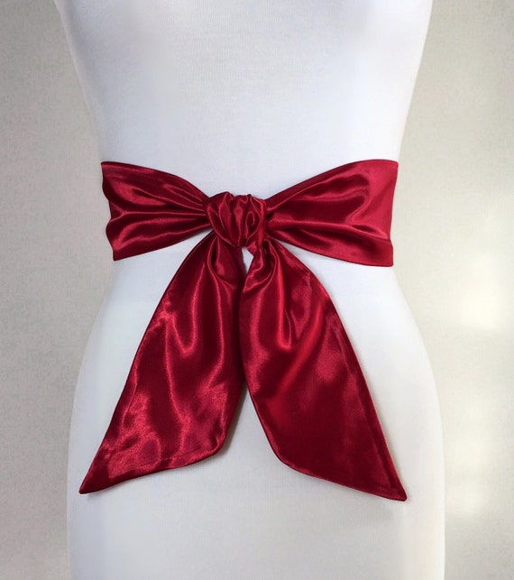 Crimson Red Sash Belt Dark Red Satin Sash Waist Wrap by SatinSwank