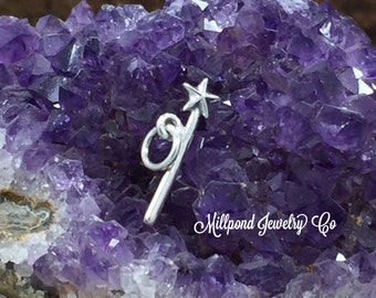 Magic Wand Charm, Princess Charm, Fairy Tale Charm, Fairy Charm, Fairy God Mother Charm, Sterling Silver Charm, Jewelry Supplies, PS01425