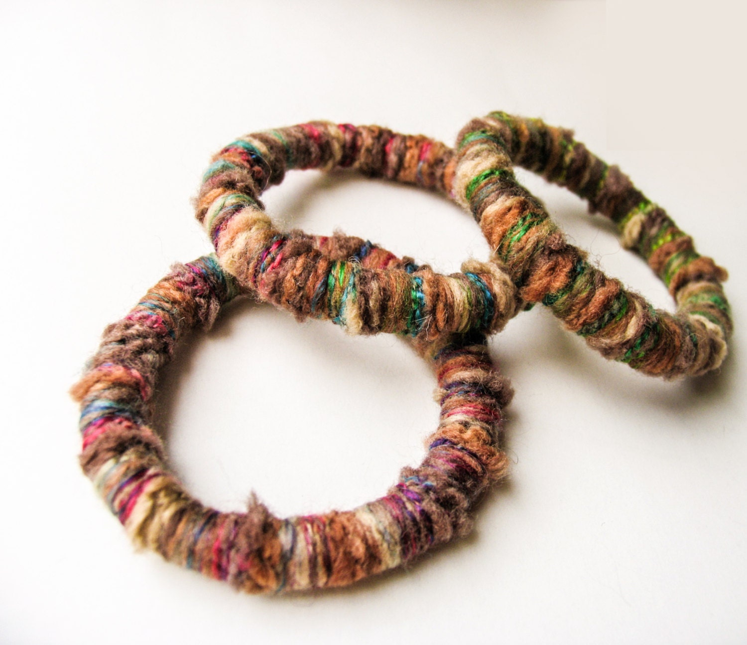 Fiber wrapped bracelets Boho yarn bracelet bangle Wool