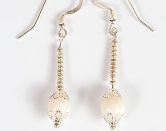 Hand made White coral natural, sterling silver earrings