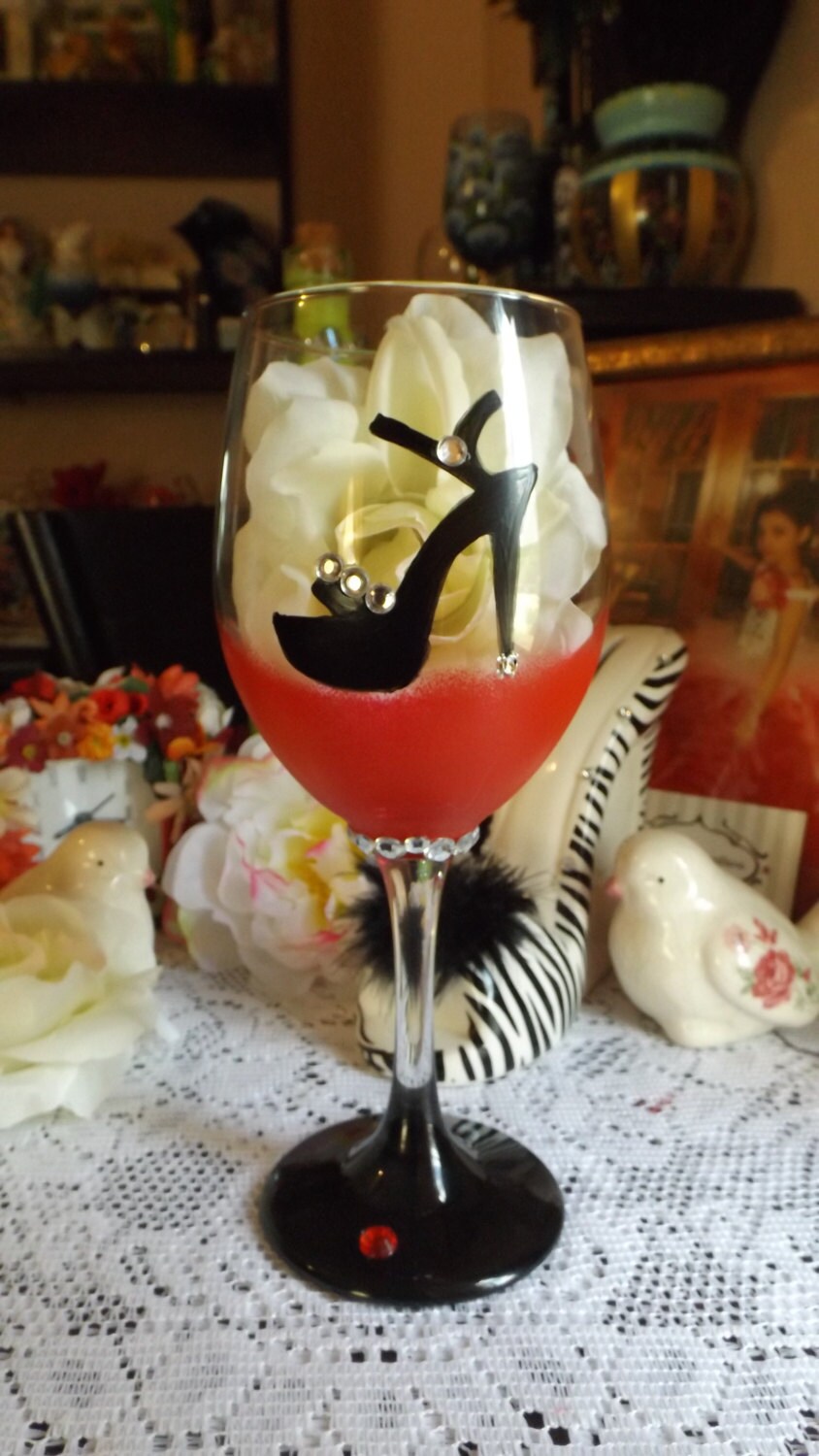 Hand painted wine glass Shoe glasshigh heels Bridal Party