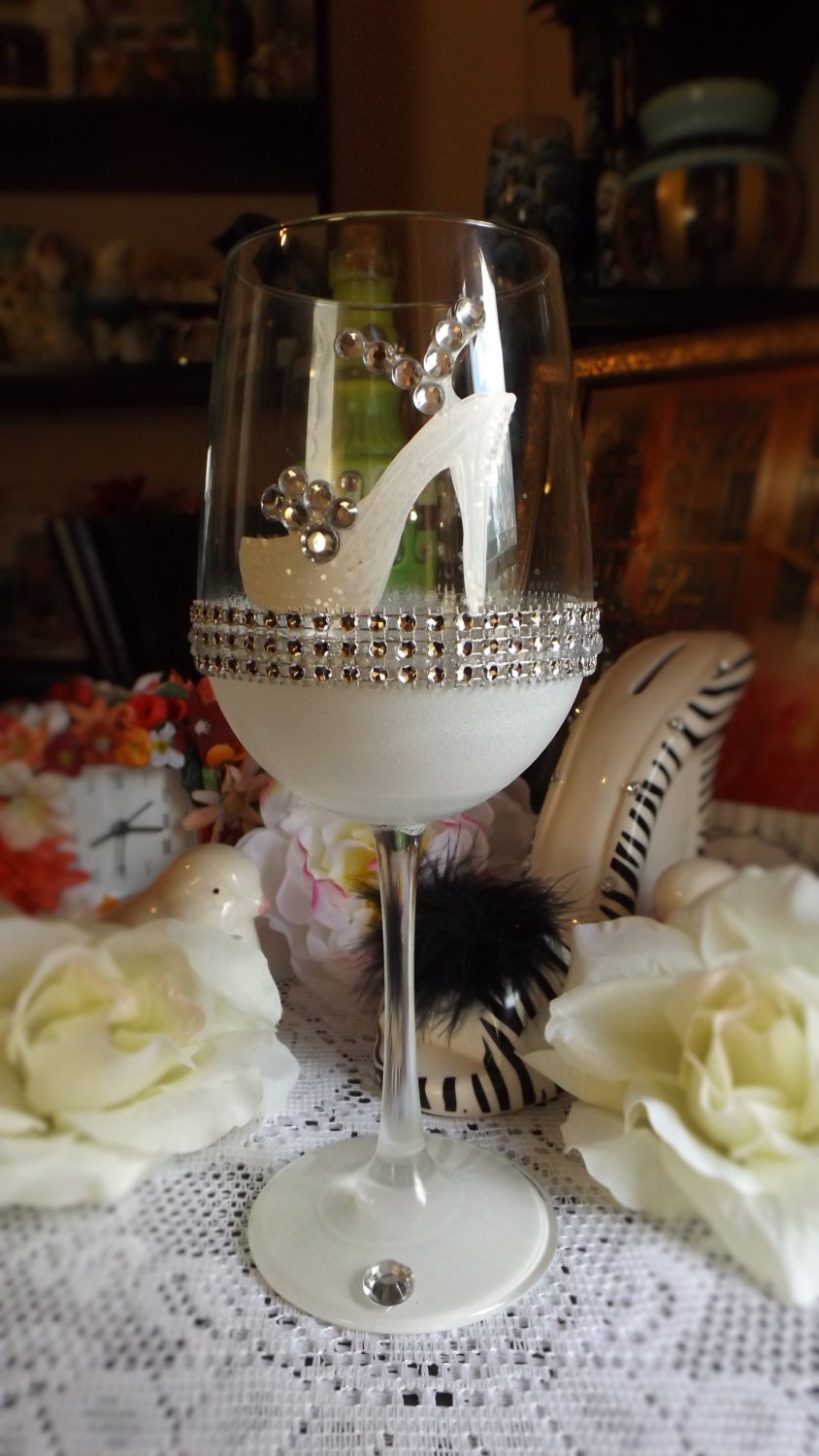 Hand Painted Wine Glass Shoe Glasshigh Heels By TheMuseCreations