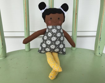 Black, African American handmade rag doll perfect size for small hands.