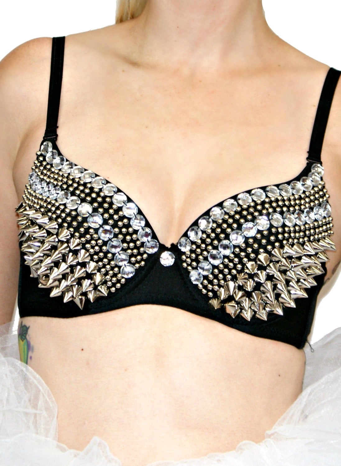 Women's Sexy Silver bling Diamond/spike Bra by RaveWonderlandStore