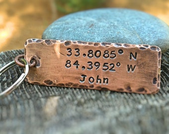 Latitude Longitude Keychain / Personalized Gift / Coordinate Keychain / Personalized Copper Key Ring / Boyfriend Gift / Engagement Gift