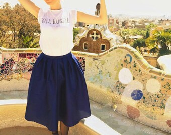 SIENNA royal blue taffeta skirt tea length,midi skirt,gathered skirt,knee length
