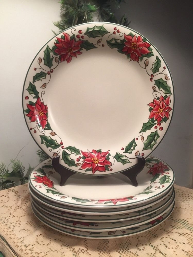 Holly Holiday Dinner Plate Lot of 6 Replacement Stock Christmas