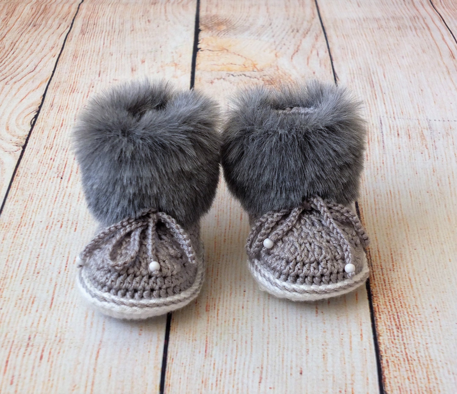 Gray baby booties Baby boy booties Faux Fur Baby Booties Baby