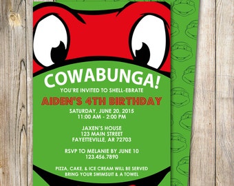 Ninja Turtles Birthday Invitation, Raphael Invitation, TMNT, Birthday Invite, Ninja Turtle, Kids Birthday, Printable