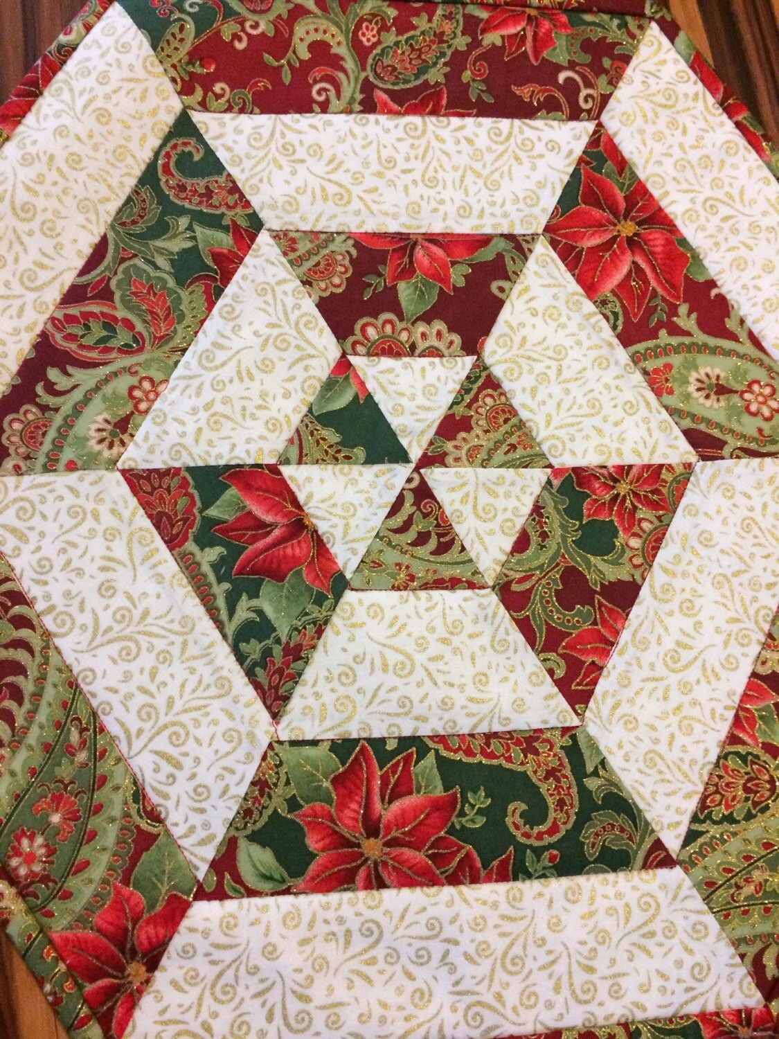 Glittery Christmas Centerpiece Quilted by Heathersquaintquilts