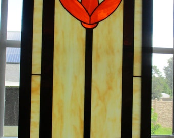 Stained Glass Window Panel "Craftsman's Flower" Framed