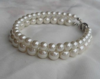 Ivory Pearl Bracelet, Pearl Bracelet,2 Strands Pearl Bracelet,,Wedding Jewelry,Pearl Jewelry,Bridesmaid Bracelet,Glass Pearl Bracelet,