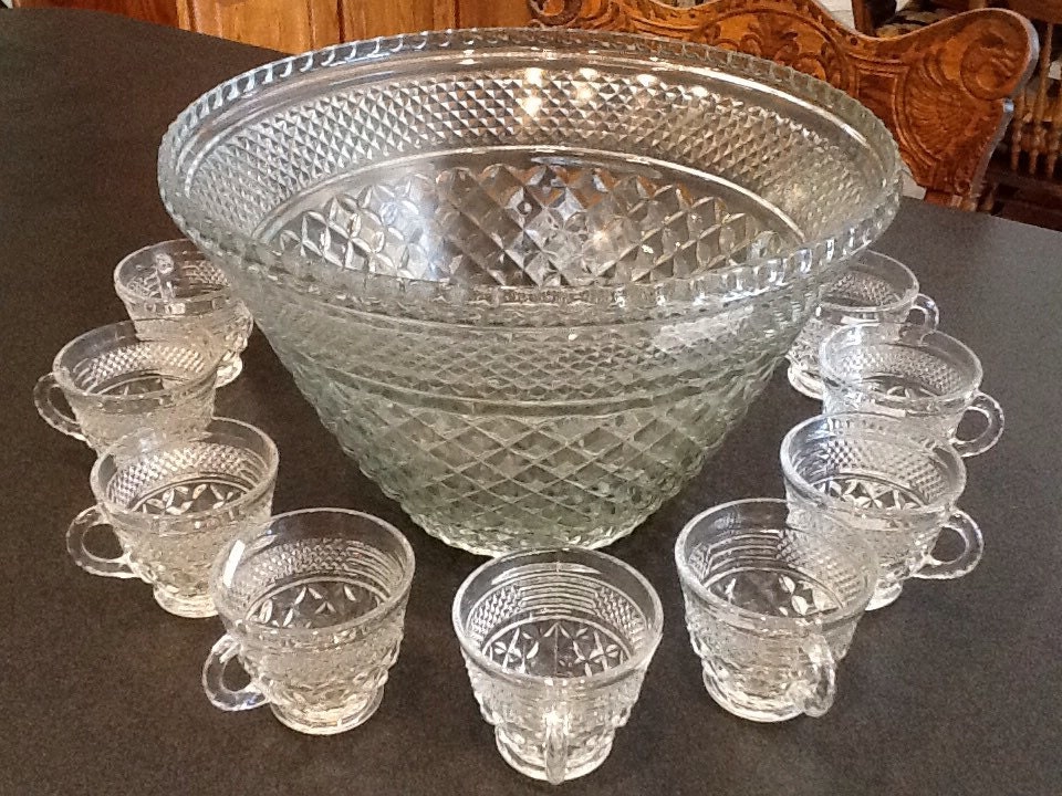 Vintage Wexford Punch Bowl Also 12 Punch Cups by AntiquesByGranny