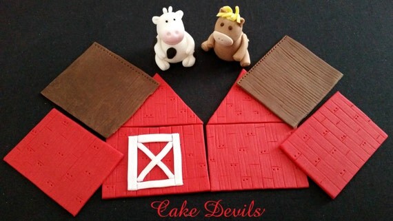 Barn & Farm Animal Fondant- MINI Cake Topper Kit, Handmade Edible