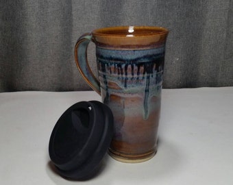 Made To Order*(up to 3 weeks)*Ceramic Travel Tumbler / Commuter mug with silicone lid - Honey Blue