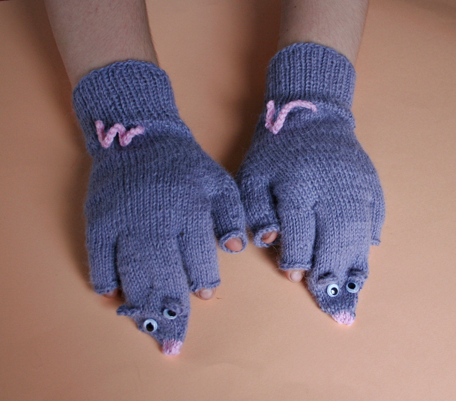 Hand knit cute gloves. Gray rat mittens. Cute by MyKnitStudio