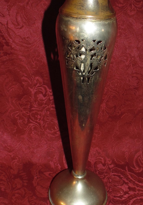 LARGE 14in Trumpet Vase Farberware Nickel Silver Brooklyn NY