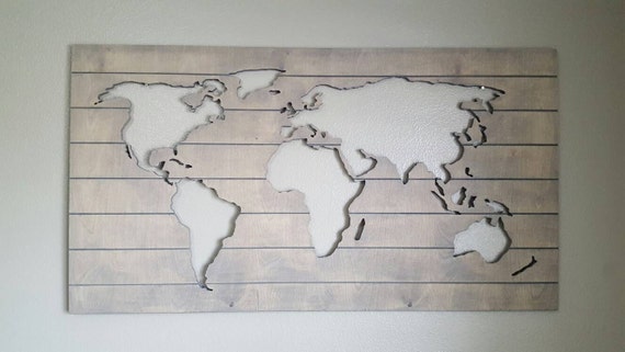 Wood map cutout Wooden world map Stained wood map by 302WoodWorks