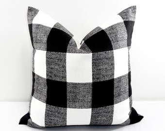 Black Pillow. Black  Buffalo Check Cushion Covers. Black and White. Country Style Pillow Case. 1 piece.  cotton. Select your size