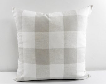 GREY Buffalo Check Pillow. Sofa Pillow. French Grey Cushion Covers. French Grey. Country Style Pillow Case. Cotton. Select sizes.