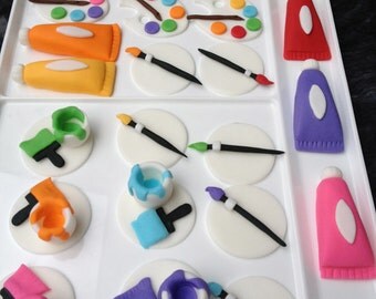 Art Party (12)handmade edible fondant cupcake toppers made by FancyTopCupcake