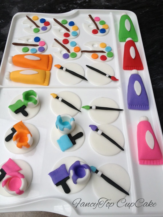 Art Party 12handmade edible fondant cupcake toppers made by