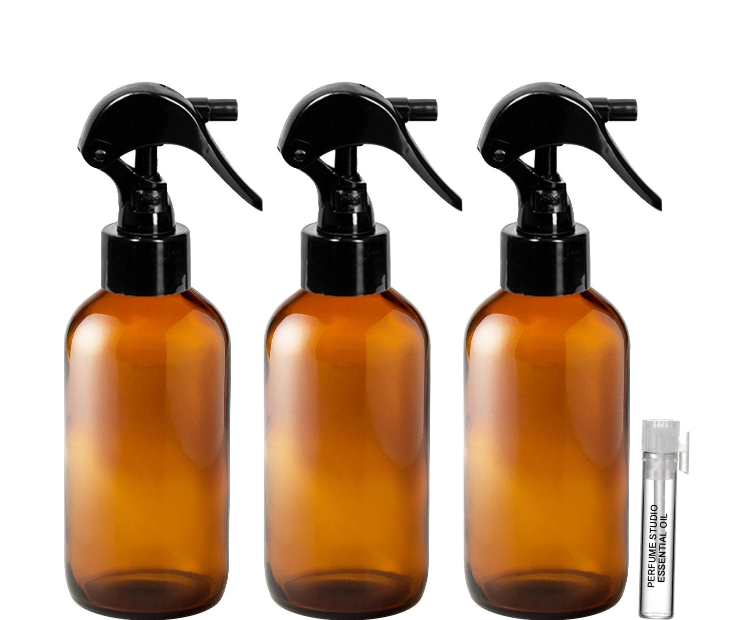 TRIGGER Sprayer Glass Bottles Three 4 oz Boston Round Amber