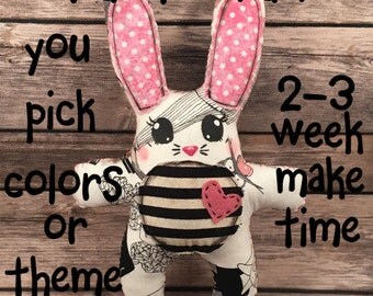 MADE TO ORDER: Bunny Plush, Junky Bunny Doll, Voodoo Bunny, Rabbit Art Doll, Rabbit Doll