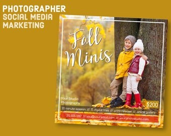 Customizable Fall Mini Session Template - Facebook Instagram Hashtag - Autumn Minis Marketing Board Template for Photographers IG1004
