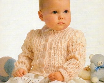 Vintage Wendy Peter Pan 4ply Lace Cardigan Baby Knitting Pattern PDF