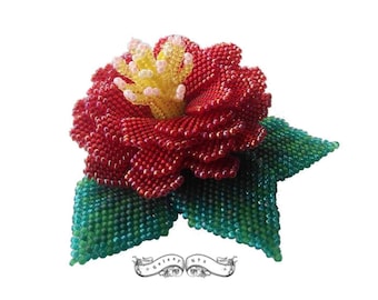 Beading Tutorial Pattern - Red Camellia for Love - Beading Tutorial, Beading pattern, PDF