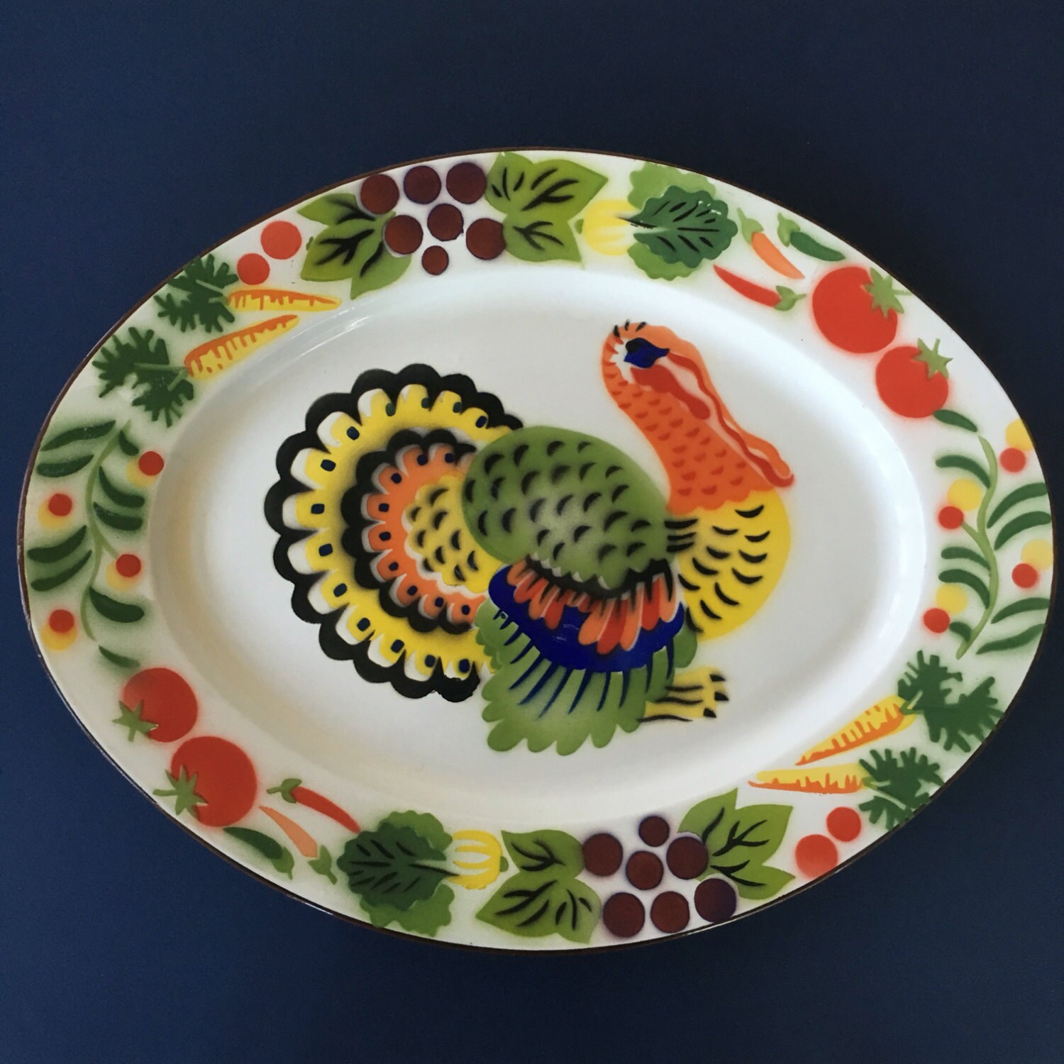 Vintage Enamelware Turkey Platter enamel platter enamel