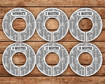 6 Custom Baby Closet Dividers | Dark Gray Tribal Arrows | 046