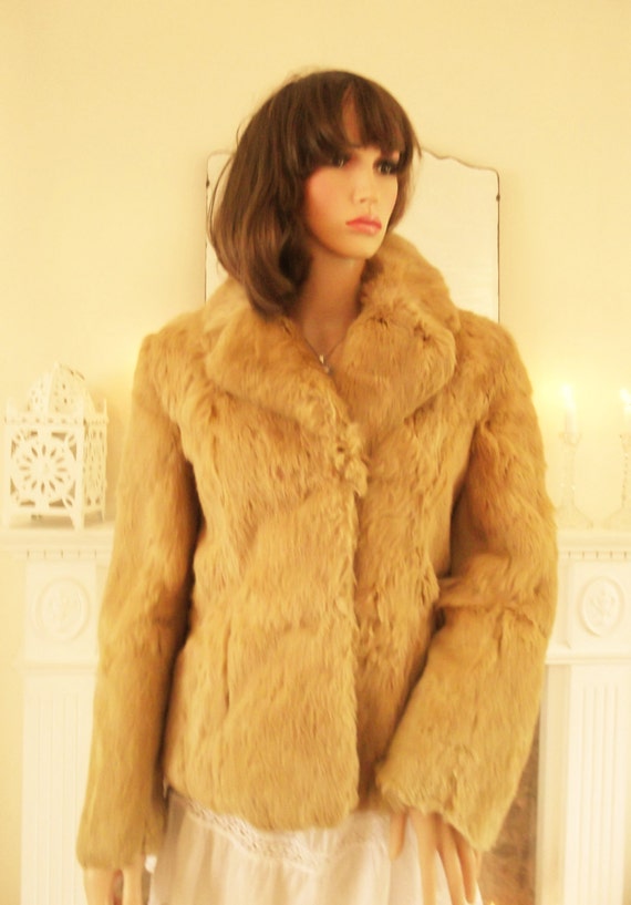 Vintage 70s honey blonde Soft Coney Fur Coat Light golden