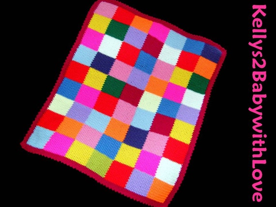 Multi Coloured Patchwork Style Crochet Baby Cot Blanket