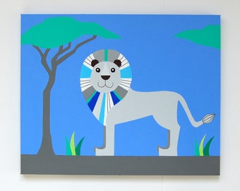 Custom Nursery Art, Lion painting, Safari Nursery decor, Lion Wall Art, Modern Nursery, Baby boy decor 16 x 12" original canvas artwork