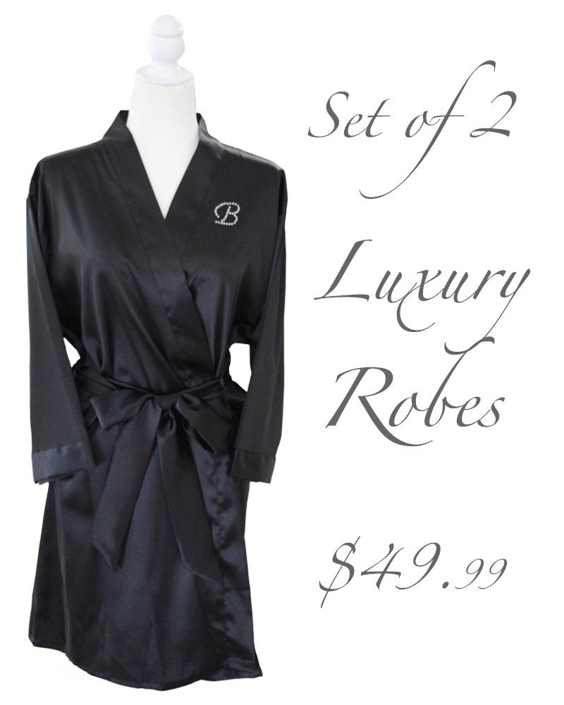 SALE SET OF 2 Black Robes Black Satin Robe Bridal Party