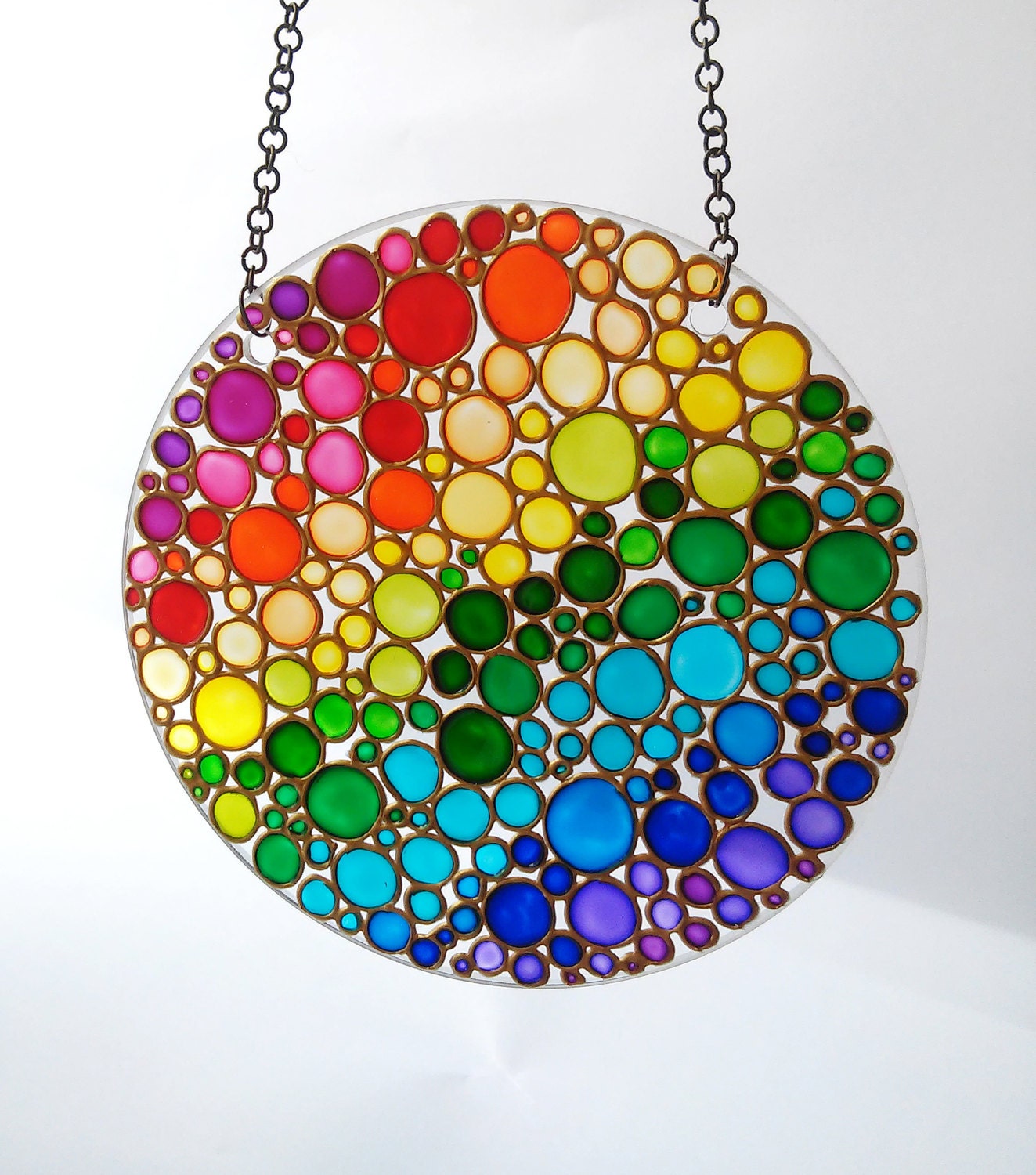 Hand Painted Suncatcher Multi Coloured Bubbles Window