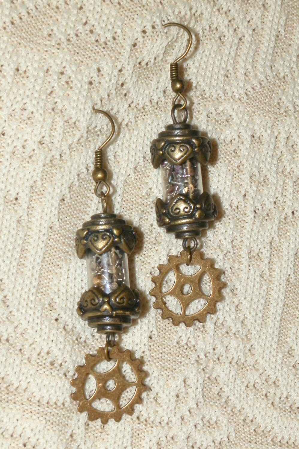 Steampunk vacuum tube dangle earrings cosplay watch parts