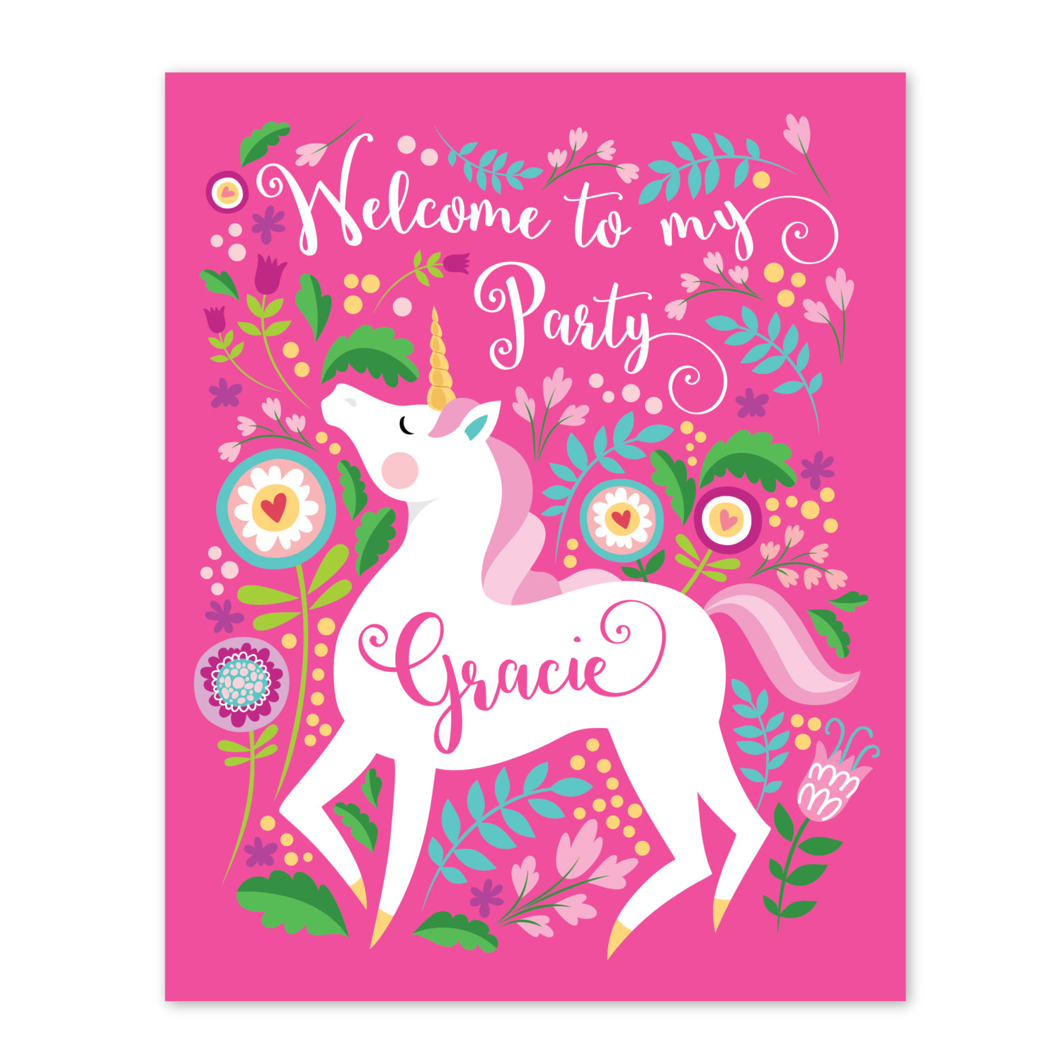 unicorn birthday welcome sign printable customized text