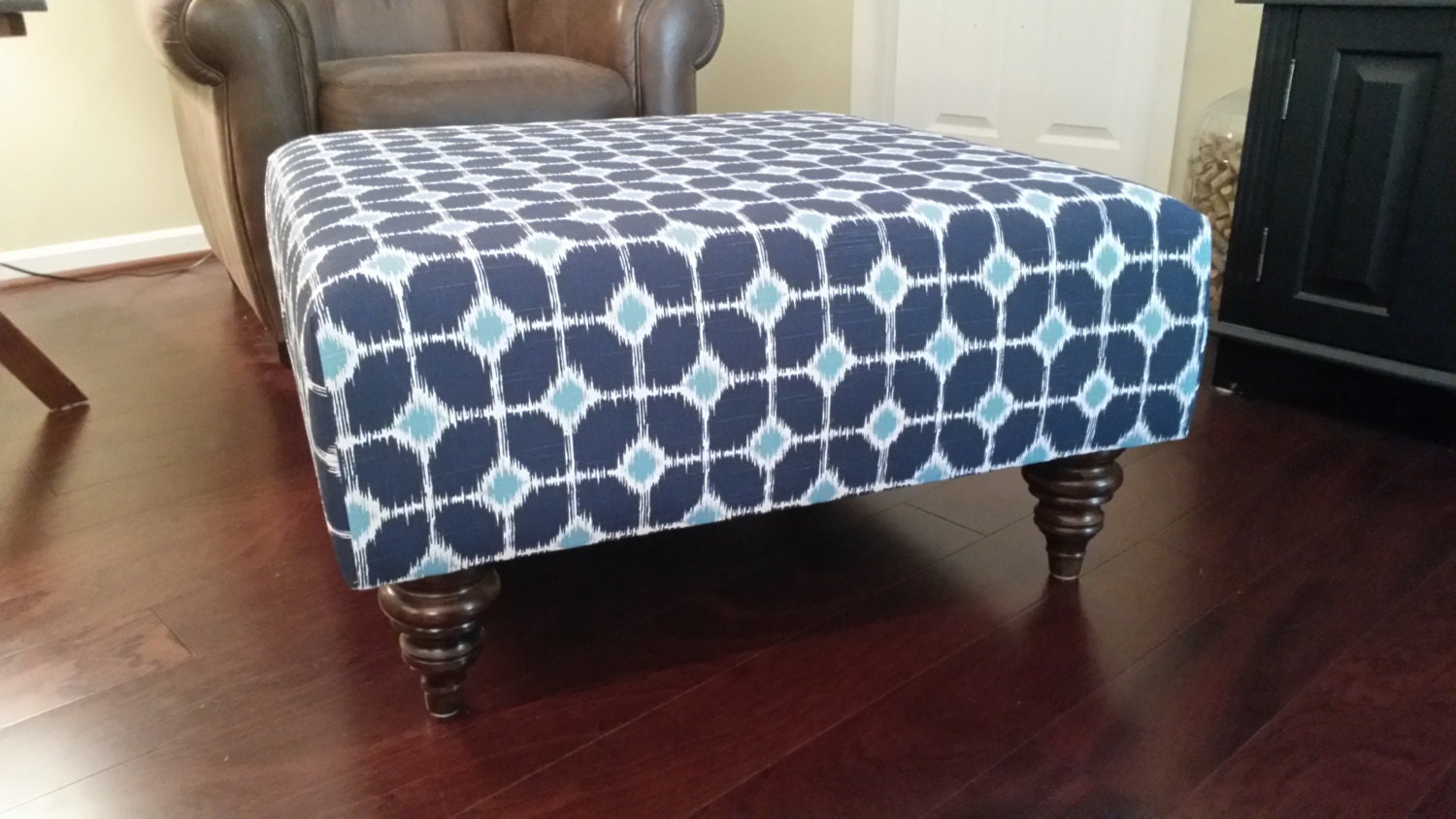 blue ottoman coffee table living room