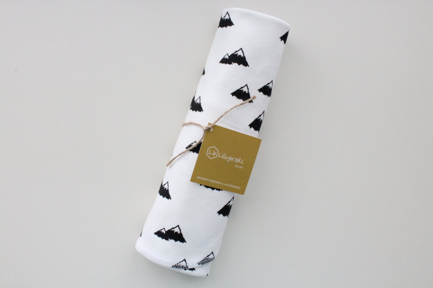 Organic Cotton Swaddle Blanket / Black and White Mountains