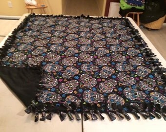 Sugar skull, double sided, hand tied fleece blankets