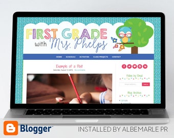 Premade Blogger Template Teacher Blog Owl and Flowers// Responsive // Classroom Blog - Mrs. Phelps