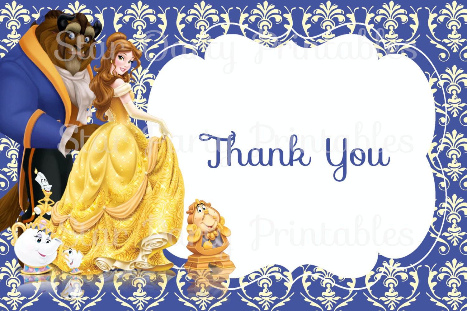 Belle Beauty & the Beast Thank you card Disney Princess