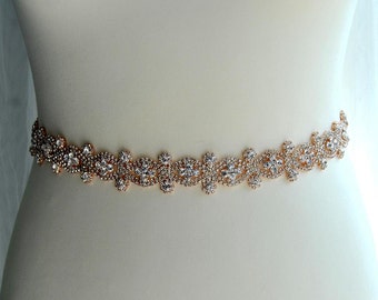All around Rose Gold Wedding dress Bridal Sash,Wedding Dress Sash Belt, Rhinestone Sash Bridal Bridesmaid Sash Belt, Wedding dress sash